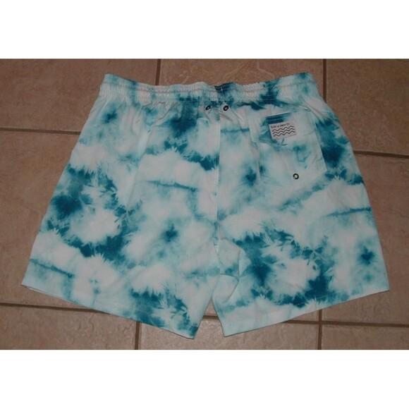 Mens Sz XL/XXL Quick Dry Blue Tie Dye Elastic Waist Mesh Lined Swim Board Shorts - Picture 2 of 3